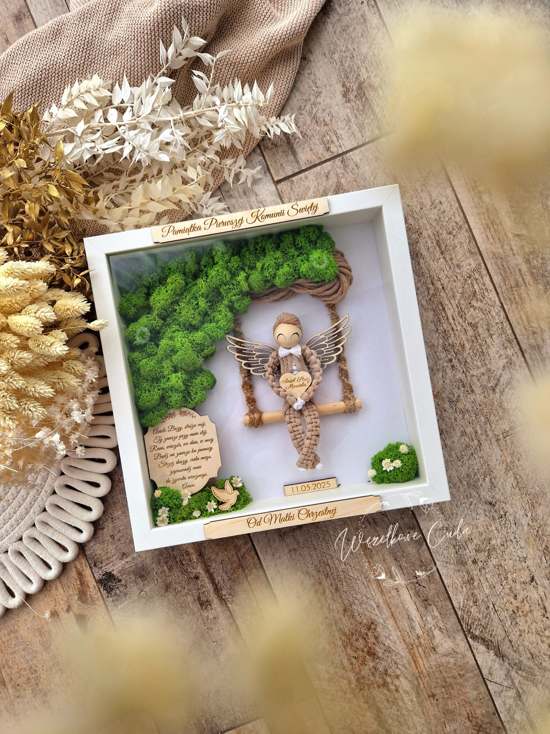Anioł Stróż w ramce box 3D - Pamiątka Komunii Świętej