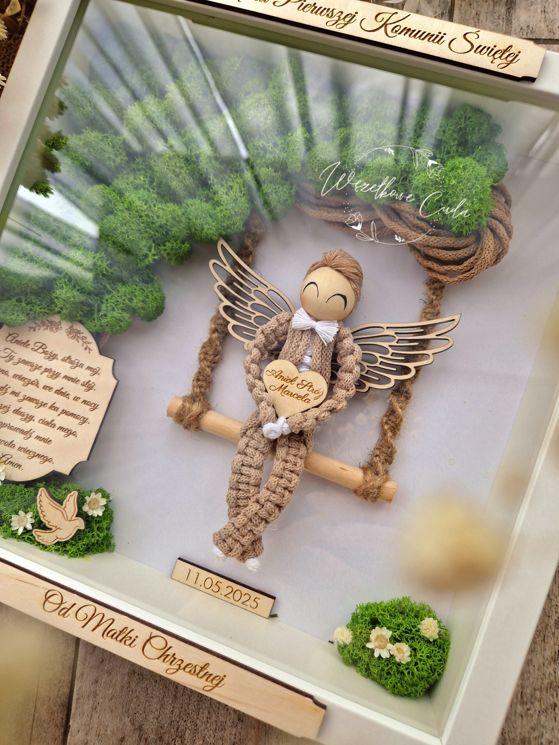 Anioł Stróż w ramce box 3D - Pamiątka Komunii Świętej - obrazek 2