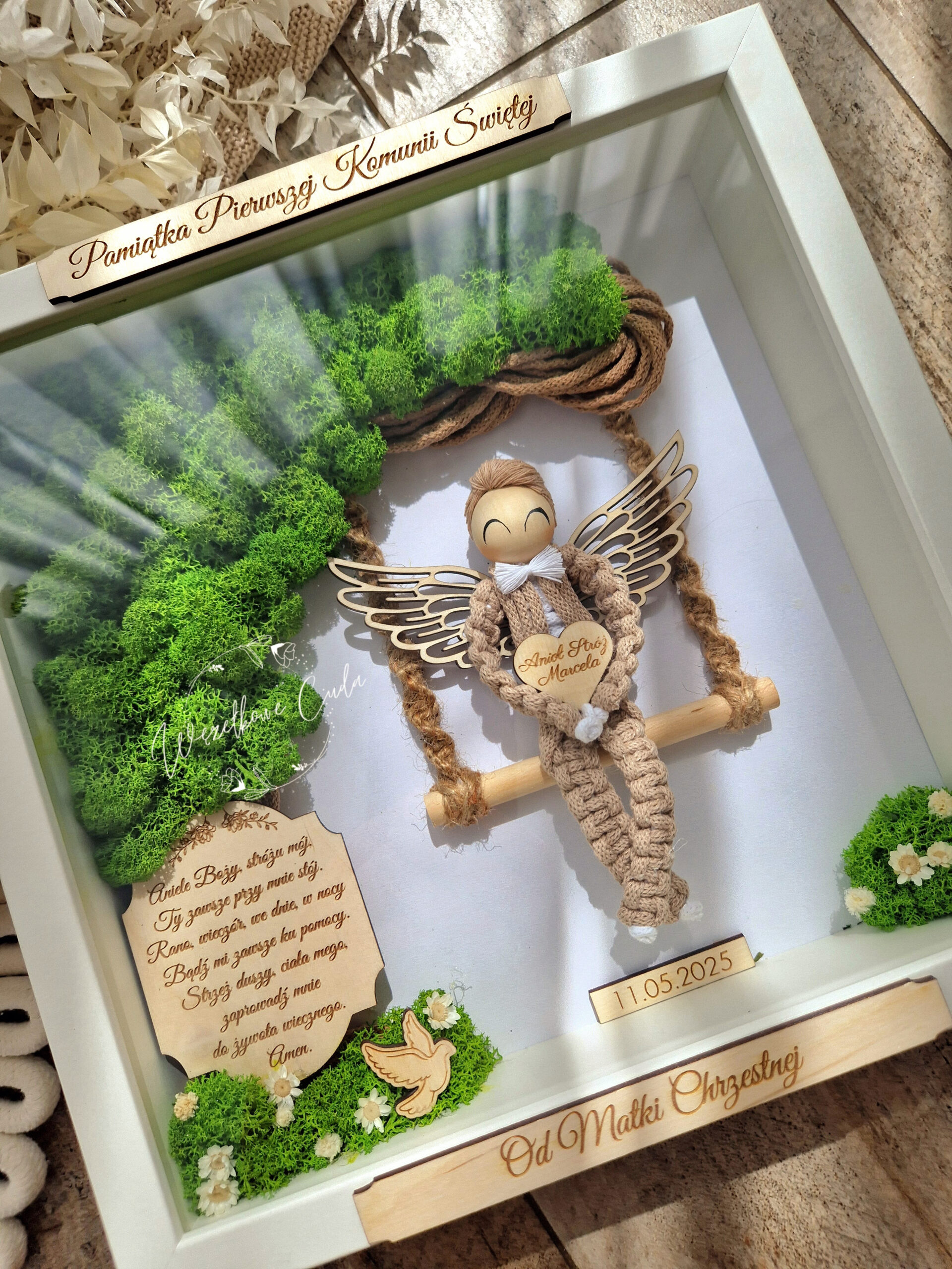 Anioł Stróż w ramce box 3D - Pamiątka Komunii Świętej - obrazek 4