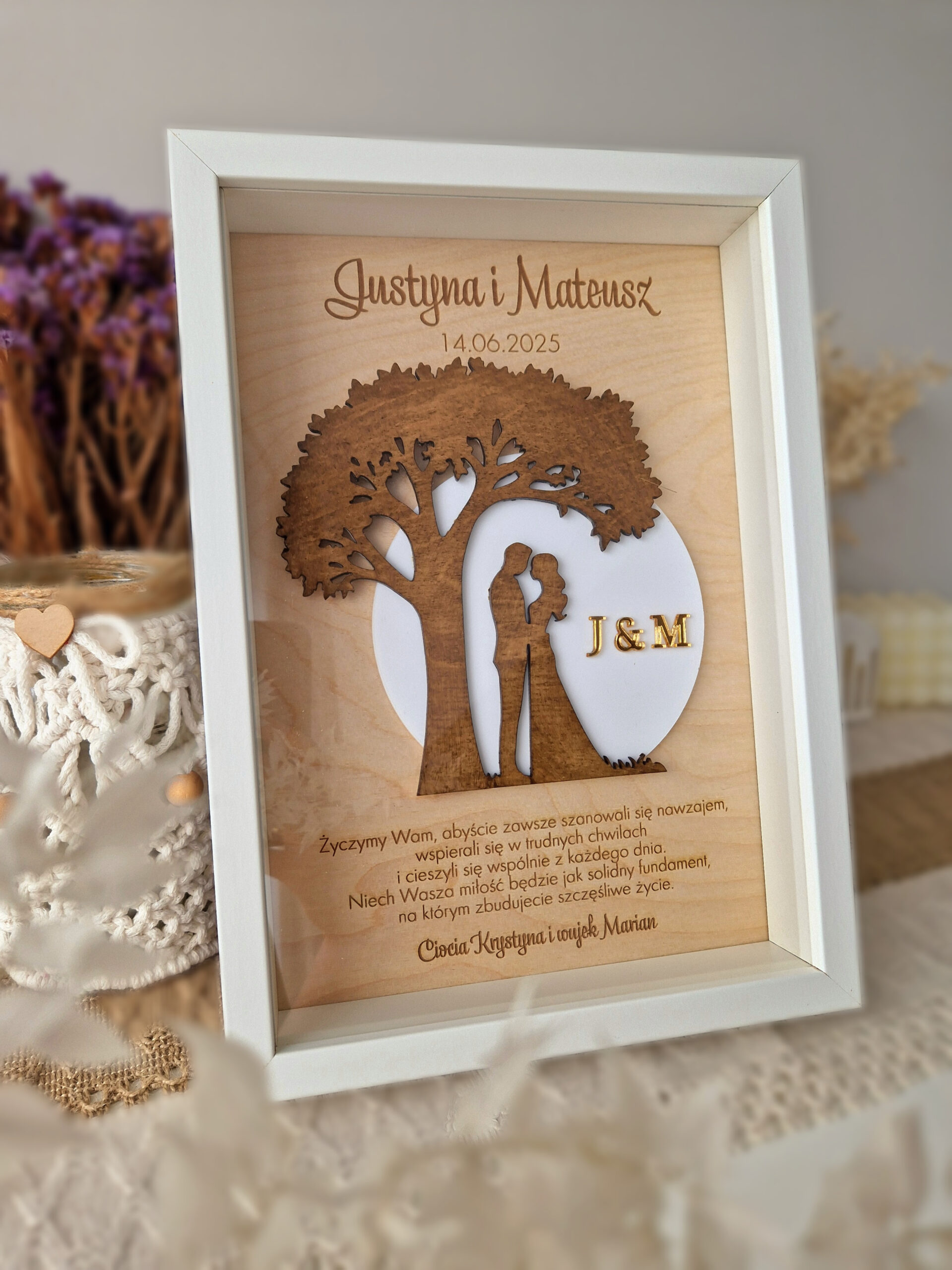 Pamiątka Ślubu, drewniana dekoracja - ramka 3D