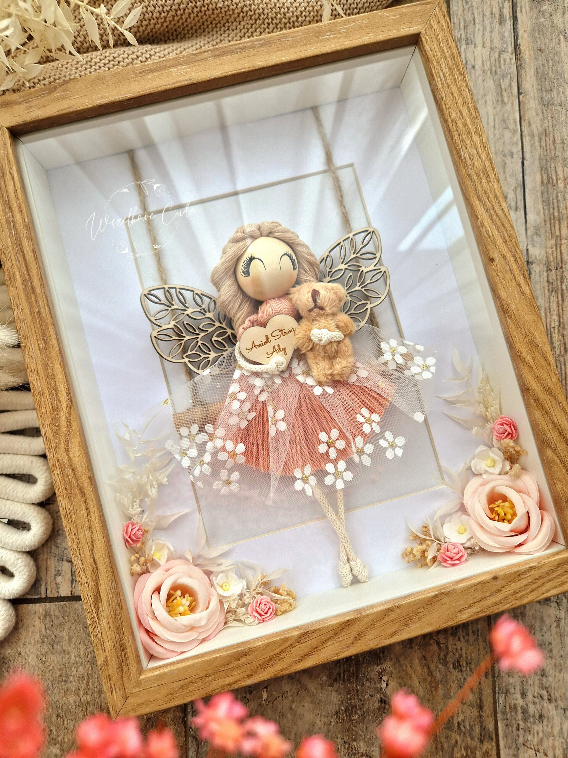 Anioł Stróż z misiem - Pamiątka Chrztu, Komunii, dla dziewczynki - obrazek 4