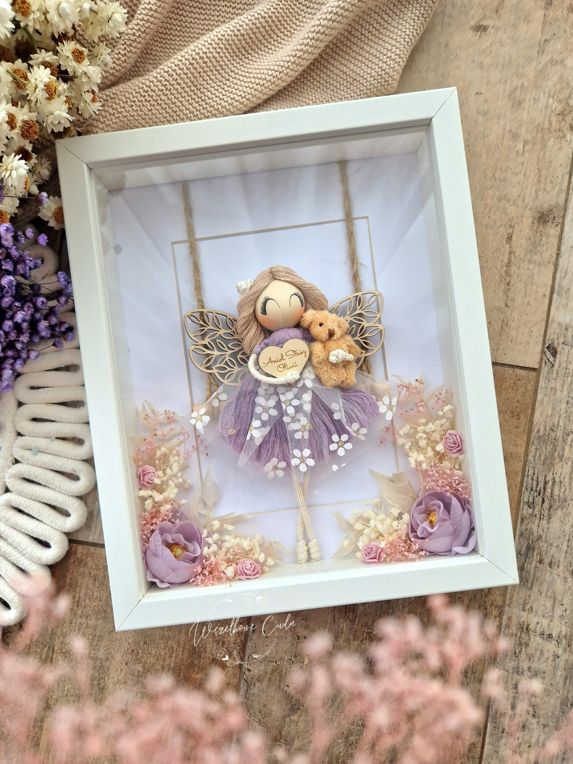 Anioł Stróż z misiem - Pamiątka Chrztu, Komunii, dla dziewczynki - obrazek 2