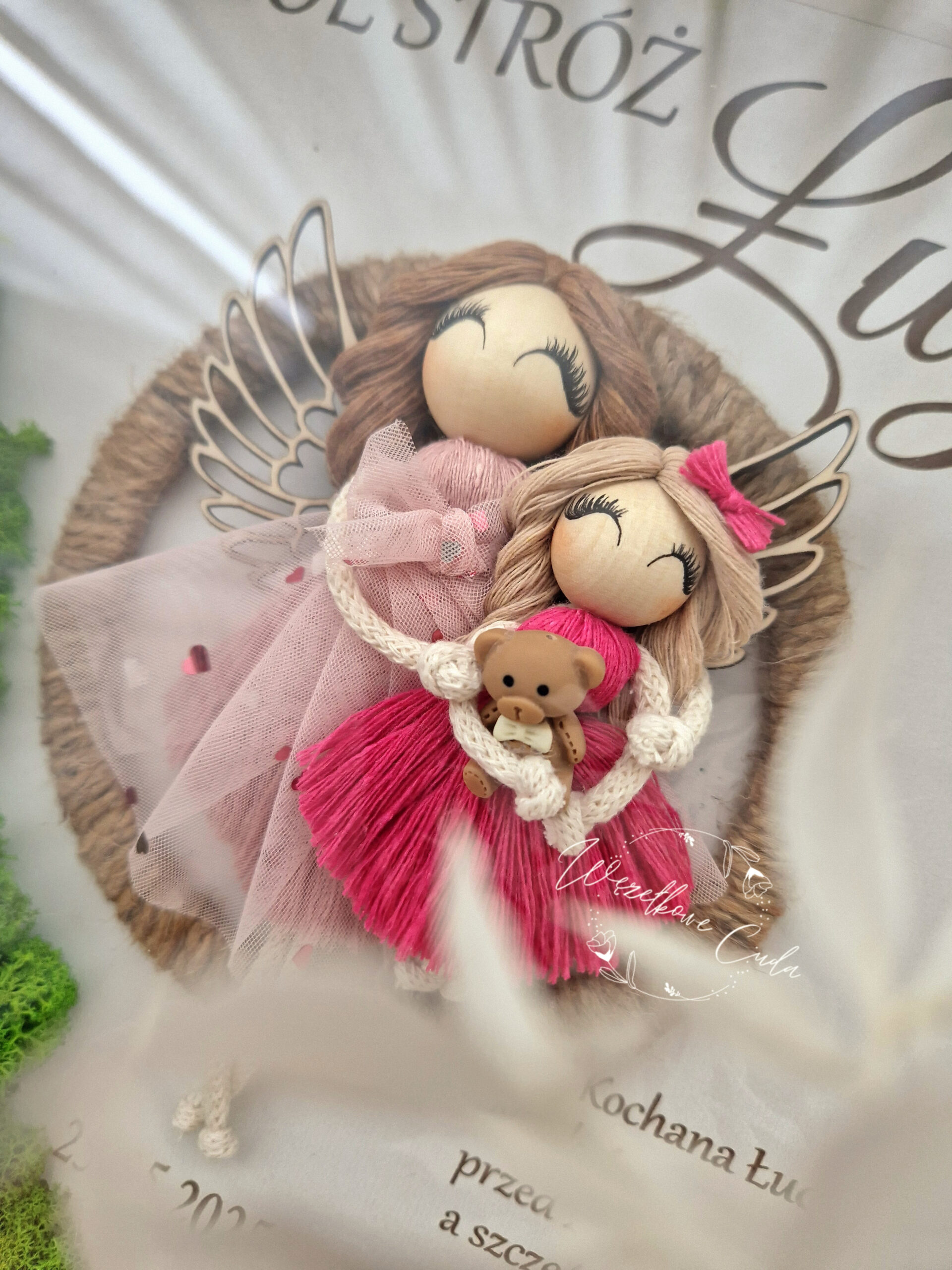 Anioł Stróż dla dziewczynki, pamiątka Chrztu Świętego, Komunii, mech chrobotek - obrazek 3