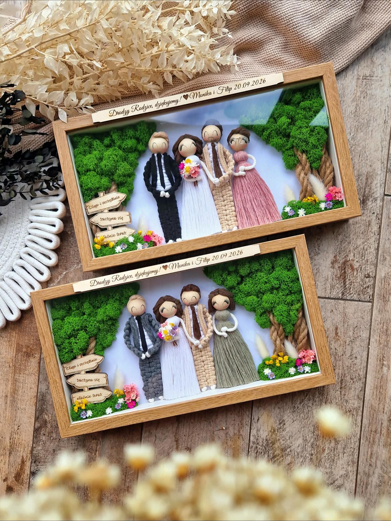 Podziękowanie ślubne dla rodziców - ramka, makramowe laleczki, drzewko - obrazek 2